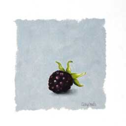Blackberry Oil Painting - Fruit Still Life On Gray Background, Original Paper - thumbnail 3