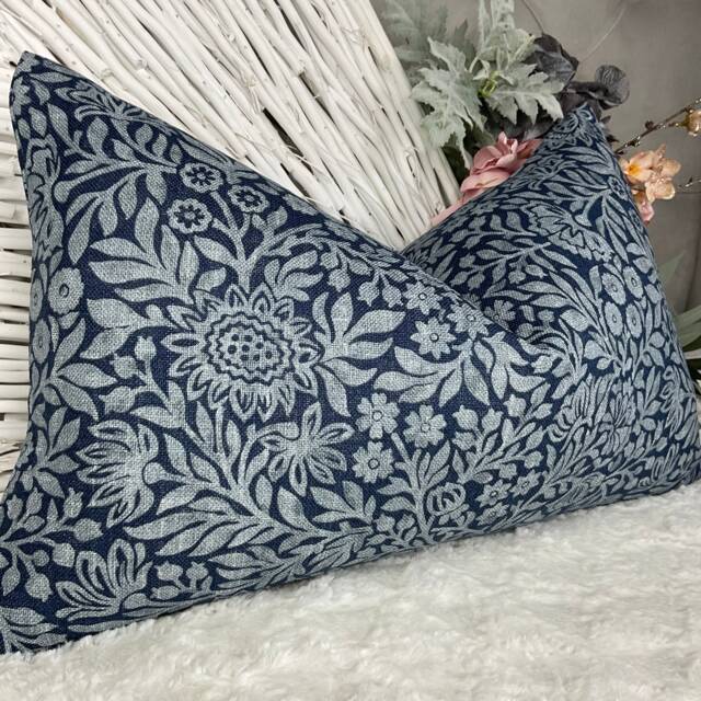 Floral Hidcote Print Cushion Cover. Navy Indigo Throw Pillow Cover 12 X 20 in /Handmade Double Sided Rectangle - image 1