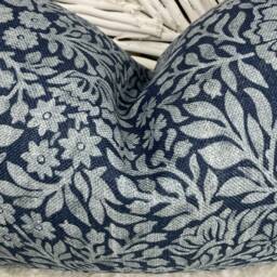 Floral Hidcote Print Cushion Cover. Navy Indigo Throw Pillow Cover 12 X 20 in /Handmade Double Sided Rectangle - thumbnail 3
