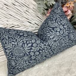 Floral Hidcote Print Cushion Cover. Navy Indigo Throw Pillow Cover 12 X 20 in /Handmade Double Sided Rectangle - thumbnail 4