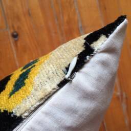 Black Yellow Ikat Pillow Cover - Handwoven Velvet Silk Uzbek Accent Throw Cushion Cover - thumbnail 4