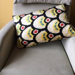 Black Yellow Ikat Pillow Cover - Handwoven Velvet Silk Uzbek Accent Throw Cushion Cover - thumbnail 3
