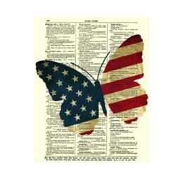 Patriotic Stars & Stripes Butterfly Print On An Upclycled 1897 Dictionary Page Wall Decor, July 4Th, American Celebration - thumbnail 3