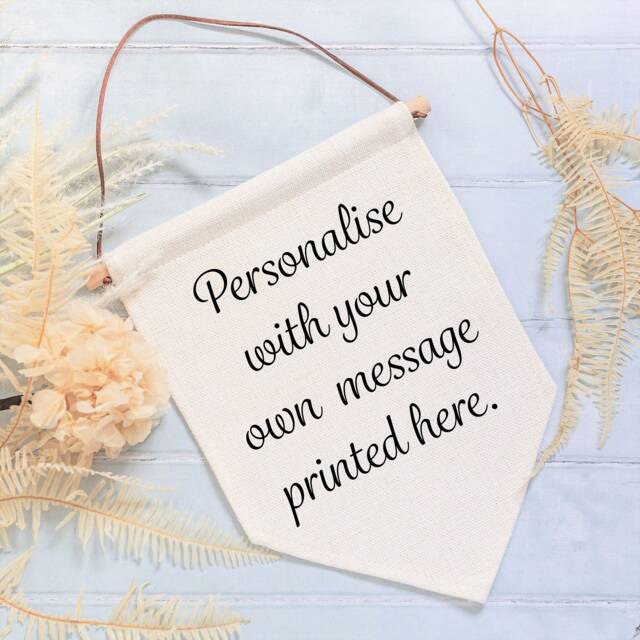 Personalised Linen Flag - Custom Message Fabric Wedding Banner Unique Text Wording Hanging Canvas Style Pennant Bespoke Home Wall Decor - image 1