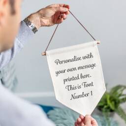 Personalised Linen Flag - Custom Message Fabric Wedding Banner Unique Text Wording Hanging Canvas Style Pennant Bespoke Home Wall Decor - thumbnail 2