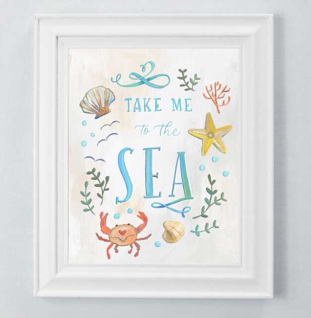 Take Me To The Sea - Makewells Fine Art Print Coastal Wall Decor Ocean Crab, Shells, Coral & Starfish - image 1