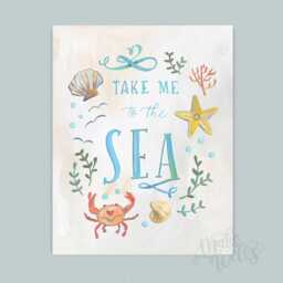 Take Me To The Sea - Makewells Fine Art Print Coastal Wall Decor Ocean Crab, Shells, Coral & Starfish - thumbnail 2