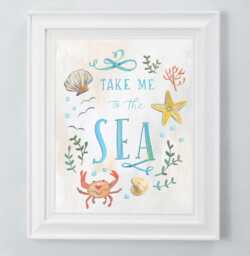 Take Me To The Sea - Makewells Fine Art Print Coastal Wall Decor Ocean Crab, Shells, Coral & Starfish - thumbnail 1