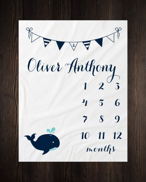 Nautical Milestone Blanket Month Growth Tracker Soft Minky Fleece Baby Shower Gift Newborn Gender Neutral Watch Me Grow - image 1