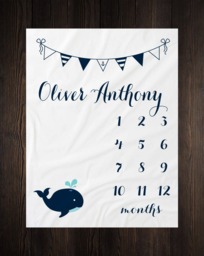 Nautical Milestone Blanket Month Growth Tracker Soft Minky Fleece Baby Shower Gift Newborn Gender Neutral Watch Me Grow - thumbnail 1