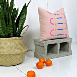 Pink Linen Block Printed Pillow Cover // Blush Mustard Electric Blue Wiggles Lines Dots Modern Memphis Millennial Pastel Arch Yellow - thumbnail 2