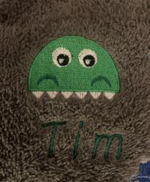 Dinosaur Face Towel - Personalised Face Cloth/Hand Bath = Embroidered - thumbnail 1