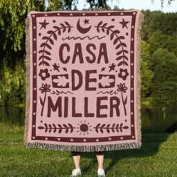 Custom Family Name Blanket Woven Throw With Last Wedding Gift For Couple New Home Present Newlywed Keepsake Personalized Cotton - thumbnail 3