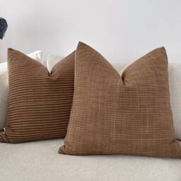 Chiangmai Cotton Pillow Cover Brown Striped Denim Back - thumbnail 4