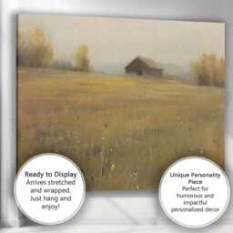 Misty Countryside Barn Meadow Minimalist Rural Landscape Canvas Wall Art Print Decor Picture Ready To Hang - thumbnail 3