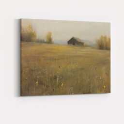 Misty Countryside Barn Meadow Minimalist Rural Landscape Canvas Wall Art Print Decor Picture Ready To Hang - thumbnail 4