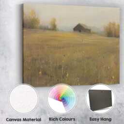 Misty Countryside Barn Meadow Minimalist Rural Landscape Canvas Wall Art Print Decor Picture Ready To Hang - thumbnail 2