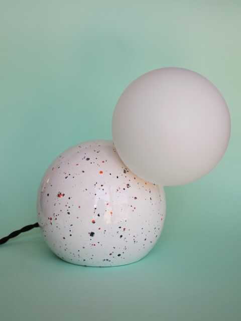 Handmade Ceramic Lamp - White Glaze & Color Crystals With Glass Globe G9 Bulb - image 1