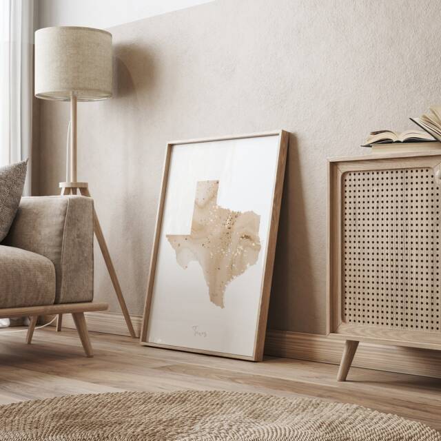 Texas Map Beige & Gold Wall Art Print - Us State Usa United States Of America - image 1