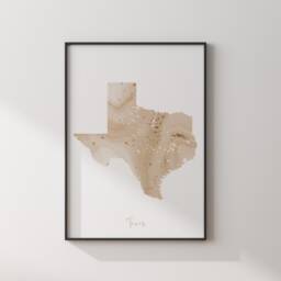 Texas Map Beige & Gold Wall Art Print - Us State Usa United States Of America - thumbnail 3