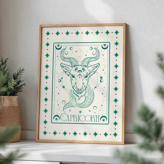 Capricorn Zodiac Aesthetic Wall Art, Trendy Print, Astrology Decor, Celestial Star Sign Poster, Spiritual Poster, Capricorn Gift For Her - image 1