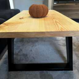 Rustic Wooden Coffee Table, Farmhouse Handmade Solid Wood Industrial Metal Legs - thumbnail 3