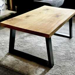 Rustic Wooden Coffee Table, Farmhouse Handmade Solid Wood Industrial Metal Legs - thumbnail 2
