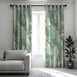 Green Abstract Curtains, Watercolor Artistic Pattern Custom Made Drapes, Eyelet Or Rod Pocket Panels - thumbnail 2