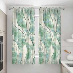Green Abstract Curtains, Watercolor Artistic Pattern Custom Made Drapes, Eyelet Or Rod Pocket Panels - thumbnail 3
