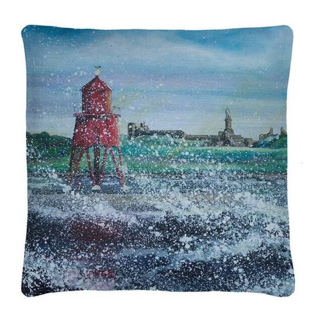 Herd-Groyne-South-Shields-Cushion-40cmx40cm-Bright-Cushion-Cover-Pillow-Colourful Cushion-Birthday Gift-Interior Cushion-Original-Cushion - image 1