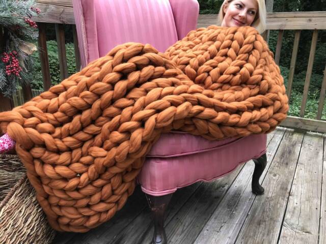 Super Chunky Knitted Blanket, Knit Knits, Throw Arm Merino Wool - image 1