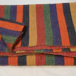 Indian Cotton Patchwork Kantha Quilt Colorful Hand Block Print Sari Blanket Queen Size Bedspread Throw - thumbnail 2
