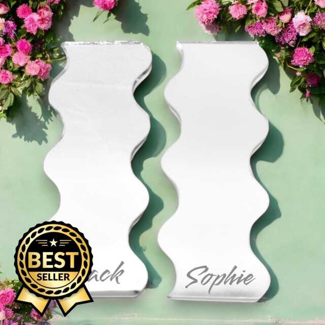 Pair Of Wavy Shaped Mirrors With A White Acrylic Backing & Hooks, Bespoke Shapes Made - image 1
