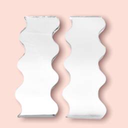 Pair Of Wavy Shaped Mirrors With A White Acrylic Backing & Hooks, Bespoke Shapes Made - thumbnail 4
