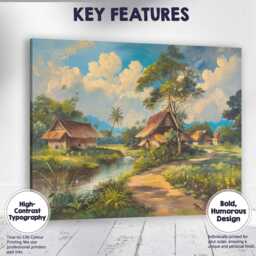 Traditional Riverside Village Tropical Landscape Painting Canvas Wall Art Print Decor Picture Ready To Hang - thumbnail 1