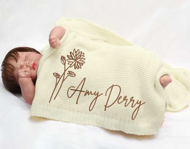 Custom Embroidered Baby Name Blanket Organic Cotton Knit, Nursery Gift - image 1