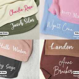 Custom Embroidered Baby Name Blanket Organic Cotton Knit, Nursery Gift - thumbnail 3