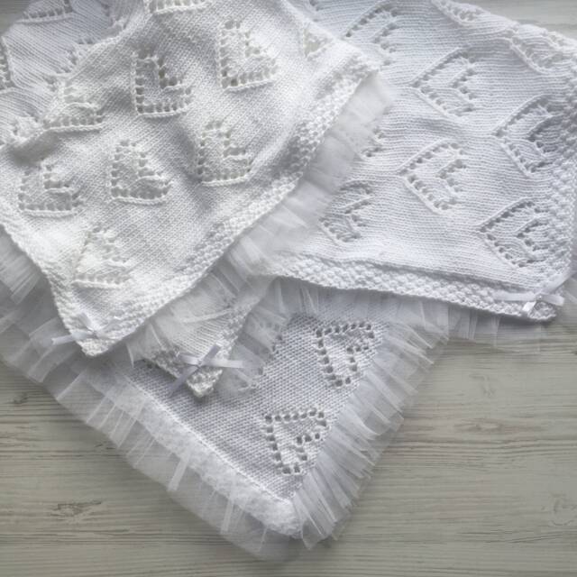 Hand Made Knitting Blanket For Baby Born. Blanket Newborn. White Blanket. Take Home Baby Shower Baptism - image 1