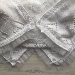Hand Made Knitting Blanket For Baby Born. Blanket Newborn. White Blanket. Take Home Baby Shower Baptism - thumbnail 3