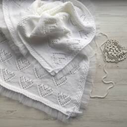 Hand Made Knitting Blanket For Baby Born. Blanket Newborn. White Blanket. Take Home Baby Shower Baptism - thumbnail 2