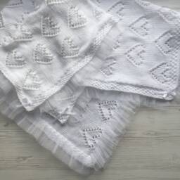 Hand Made Knitting Blanket For Baby Born. Blanket Newborn. White Blanket. Take Home Baby Shower Baptism - thumbnail 1
