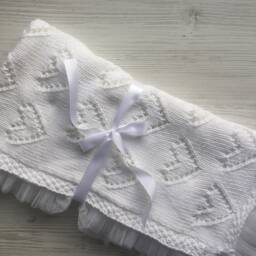 Hand Made Knitting Blanket For Baby Born. Blanket Newborn. White Blanket. Take Home Baby Shower Baptism - thumbnail 4