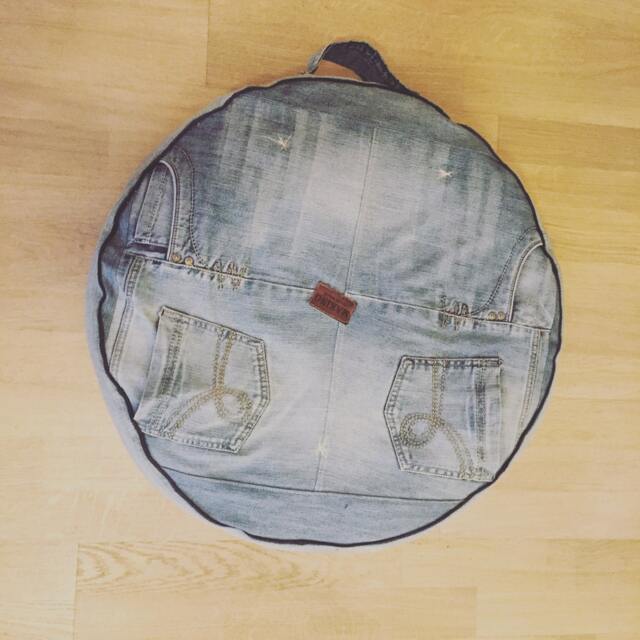 Big Recycled Denim Floor Cushion, Decorative Cushion, Recycled Jeans Ottoman, Round Cushion, Big Pillow, Dog, Cat, Pet Bed - image 1