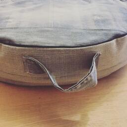 Big Recycled Denim Floor Cushion, Decorative Cushion, Recycled Jeans Ottoman, Round Cushion, Big Pillow, Dog, Cat, Pet Bed - thumbnail 2