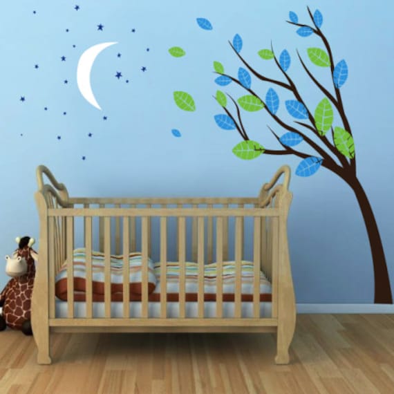 Children's Tree Wall Sticker Kids Decal Moon & Stars Vinyl Bedroom - image 1