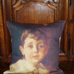 Vintage Child Portrait On A Linen Pillow Cover - thumbnail 3