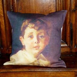 Vintage Child Portrait On A Linen Pillow Cover - thumbnail 2