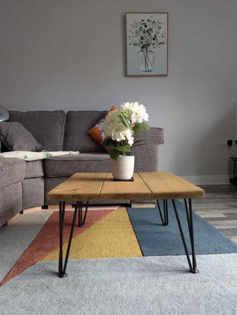Rustic Scaffold Board Coffee Table L 7 Wax Colours Hairpin Legs - image 1