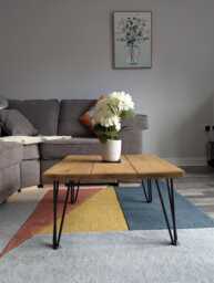 Rustic Scaffold Board Coffee Table L 7 Wax Colours Hairpin Legs - thumbnail 1