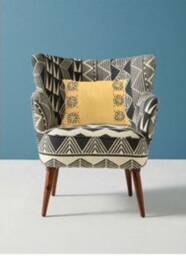 Hand Printed Linen Pillow Mustard Geometric Block Print, Tuscan Style - thumbnail 2